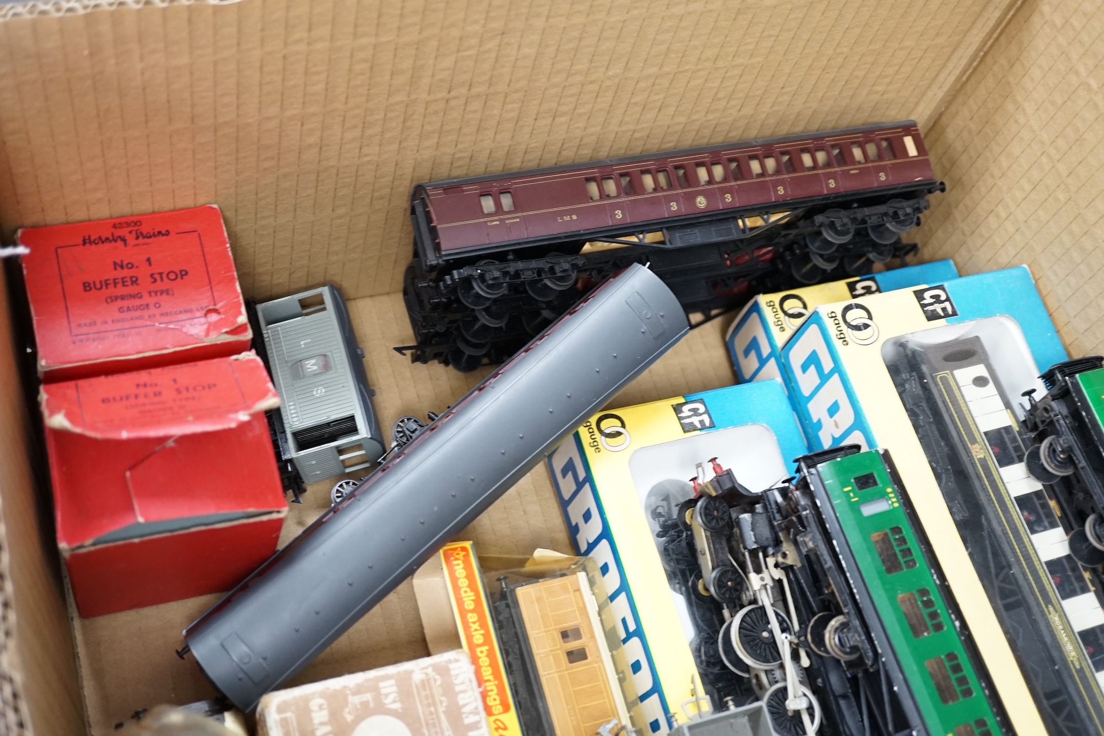 A collection of 00 gauge model Railway by Graham Farish, Exley, etc. including two locomotives; a GWR Prairie Tank loco, plus the remains of another, and a BR Class 5 4-6-0 tender loco, two boxed Pullman cars, freight wa